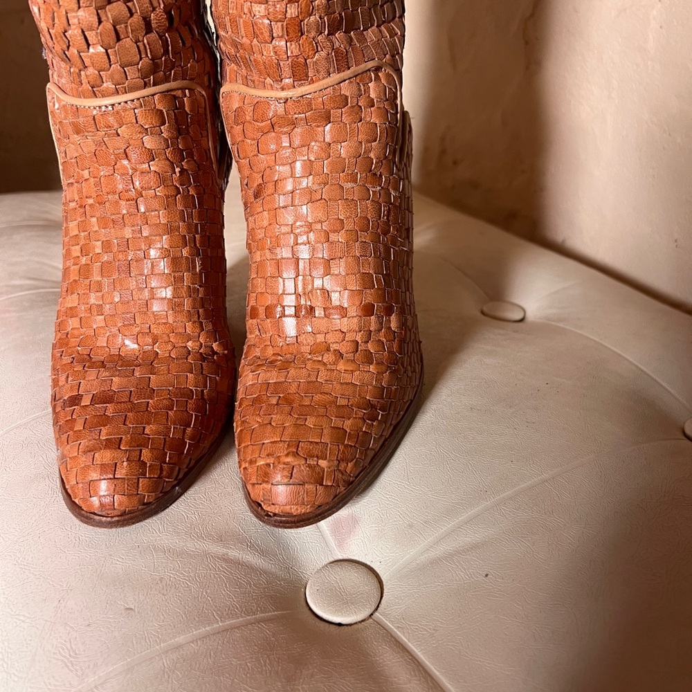 Vintage Leather Woven Boots 7 - Picture 2 of 6
